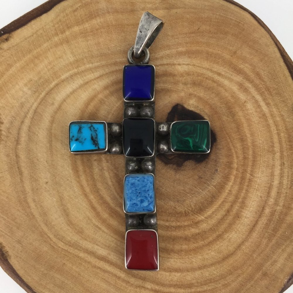 VINTAGE . NATIVE AMERICAN CROSS . 925 STERLING - Picture 8 of 16